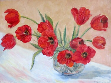 Картина под названием "тюльпаны" - Александр Плахотский, Подлинное произведение искусства, Масло
