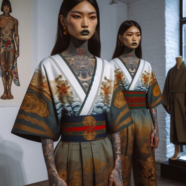 Arte digitale intitolato "Wearin' silky kimon…" da Aleksandr Pogodin, Opera d'arte originale, Immagine generata dall'IA