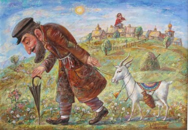 Картина под названием "Идущий с козой" - Александр Шабанов, Подлинное произведение искусства, Масло