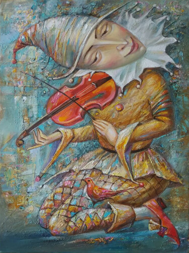 Картина под названием "Красная скрипка" - Александр Шабанов, Подлинное произведение искусства, Масло