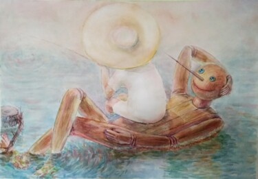 Painting titled "Pinocchio visiting…" by Aleksandr Tkachenko, Original Artwork, Watercolor