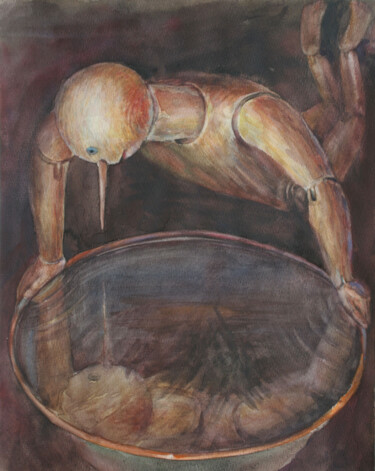 Painting titled "Narcissus" by Aleksandr Tkachenko, Original Artwork, Watercolor