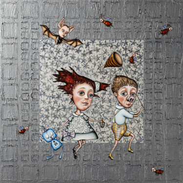 Schilderij getiteld "May bug catching." door Aleksandr Volkov, Origineel Kunstwerk, Acryl