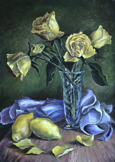 Painting titled "Цветы и лимоны" by Aleksandr Vasilev, Original Artwork