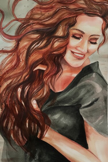 Картина под названием "Wavy hair" - Aleksandra Antonova, Подлинное произведение искусства, Акварель