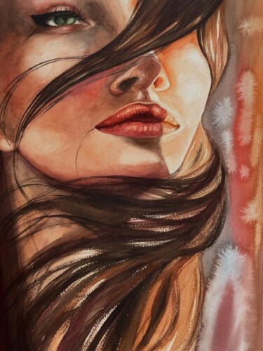 Ζωγραφική με τίτλο "Sunshine girl" από Aleksandra Antonova, Αυθεντικά έργα τέχνης, Ακουαρέλα