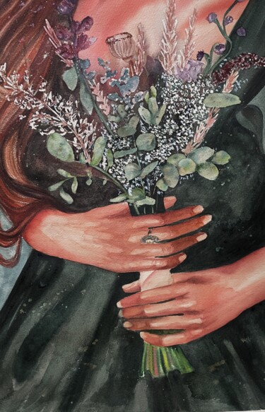 Painting titled "Flower bouquet" by Aleksandra Antonova, Original Artwork, Watercolor
