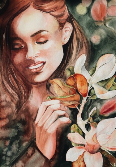 Painting titled "Flower portrait" by Aleksandra Antonova, Original Artwork, Watercolor