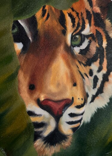 Painting titled "Eye of the tiger" by Aleksandra Antonova, Original Artwork, Oil