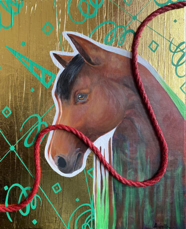 Painting titled "Horse" by Aleksandra Aurelli, Original Artwork, Acrylic Mounted on Wood Stretcher frame