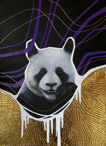 Painting titled "Panda" by Aleksandra Aurelli, Original Artwork, Acrylic Mounted on Wood Stretcher frame