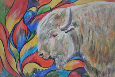 Painting titled "White buffalo" by Aleksandra Cherepanova, Original Artwork, Acrylic