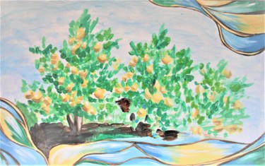 Pittura intitolato "Lemon trees" da Aleksandra Cherepanova, Opera d'arte originale, Acrilico Montato su Telaio per barella i…