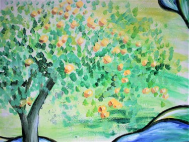 Ζωγραφική με τίτλο "Fresh lemon tree" από Aleksandra Cherepanova, Αυθεντικά έργα τέχνης, Ακρυλικό Τοποθετήθηκε στο Ξύλινο φο…