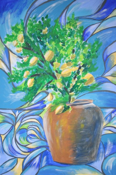 Painting titled "Young lemon tree" by Aleksandra Cherepanova, Original Artwork, Acrylic