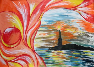 Schilderij getiteld "God bless America" door Aleksandra Cherepanova, Origineel Kunstwerk, Acryl