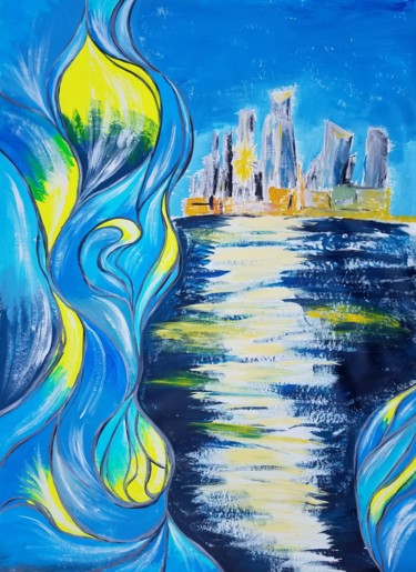 Schilderij getiteld "Capital of the world" door Aleksandra Cherepanova, Origineel Kunstwerk, Acryl