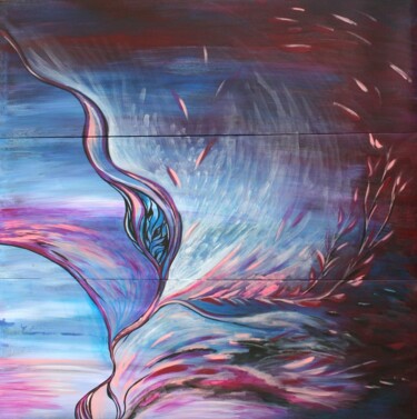 Painting titled "Leaves in the wind" by Aleksandra Cherepanova, Original Artwork, Acrylic Mounted on Wood Stretcher frame