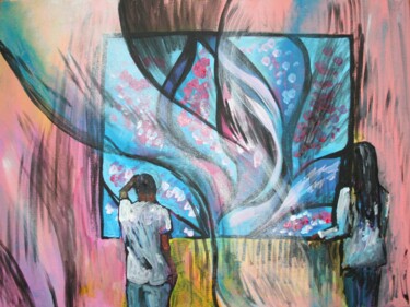 Картина под названием "Abstract art exhibi…" - Aleksandra Cherepanova, Подлинное произведение искусства, Акрил Установлен на…