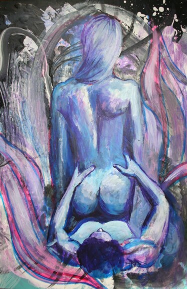 Painting titled "Behind the door" by Aleksandra Cherepanova, Original Artwork, Acrylic Mounted on Wood Stretcher frame