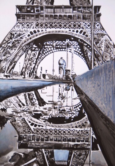 Rysunek zatytułowany „Rainy Paris” autorstwa Alexandra Djokic, Oryginalna praca, Atrament