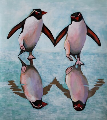 Malerei mit dem Titel "Penguins" von Alexandra Djokic, Original-Kunstwerk, Acryl