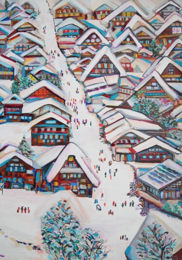 Painting titled "Winter Village" by Alexandra Djokic, Original Artwork, Acrylic