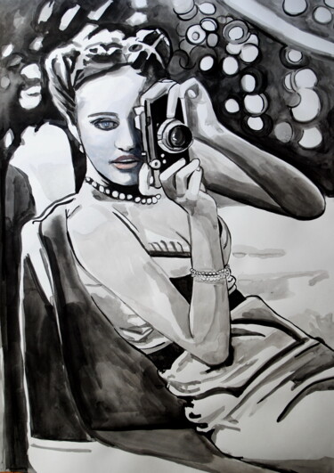 "Girl with camera " başlıklı Resim Alexandra Djokic tarafından, Orijinal sanat, Mürekkep