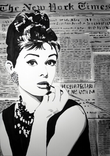 Рисунок под названием "Audrey Hepburn " - Alexandra Djokic, Подлинное произведение искусства, Чернила