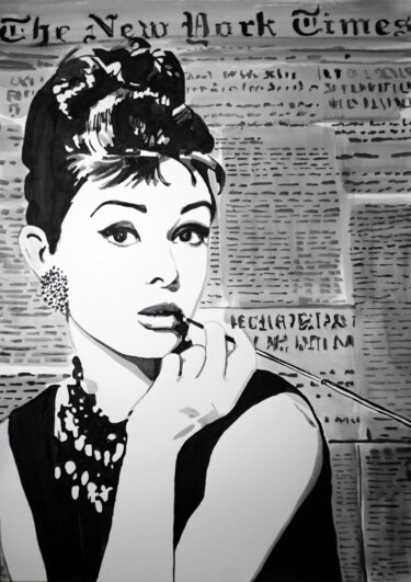 Zeichnungen mit dem Titel "Audrey Hepburn " von Alexandra Djokic, Original-Kunstwerk, Tinte