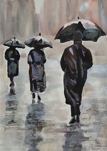 Malerei mit dem Titel "Rainy people " von Alexandra Djokic, Original-Kunstwerk, Acryl
