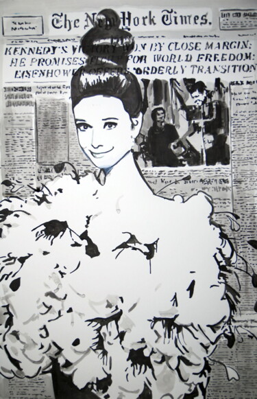 Zeichnungen mit dem Titel "Audrey Hepburn " von Alexandra Djokic, Original-Kunstwerk, Tinte