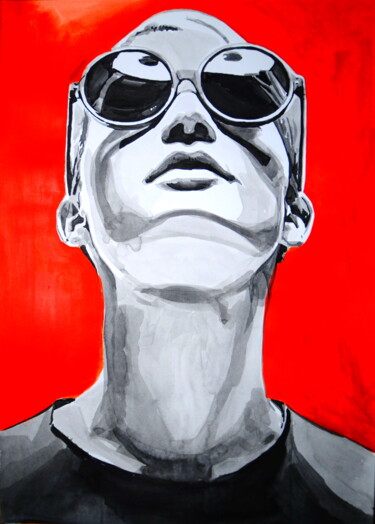 Картина под названием "Girl with sunglasse…" - Alexandra Djokic, Подлинное произведение искусства, Чернила