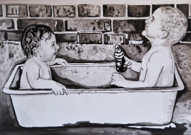 Zeichnungen mit dem Titel "Childhood " von Alexandra Djokic, Original-Kunstwerk, Tinte