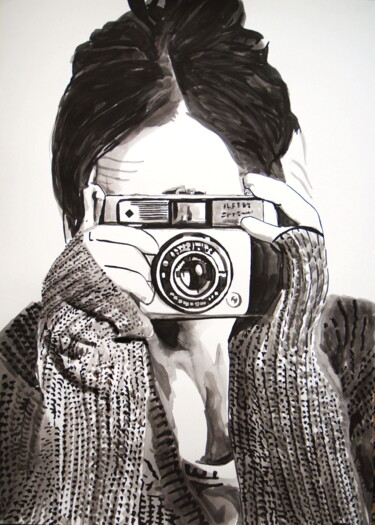 图画 标题为“Girl with camera ” 由Alexandra Djokic, 原创艺术品, 墨