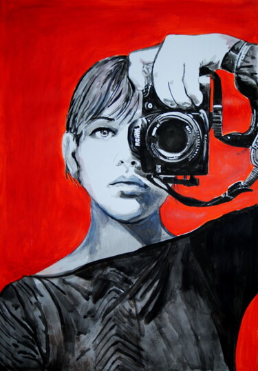 Pintura intitulada "Girl with camera " por Alexandra Djokic, Obras de arte originais, Acrílico