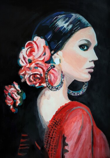 Pittura intitolato "Flamenco dancer " da Alexandra Djokic, Opera d'arte originale, Acrilico