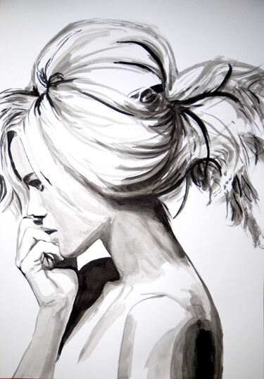 Рисунок под названием "Young and Beautiful" - Alexandra Djokic, Подлинное произведение искусства, Чернила