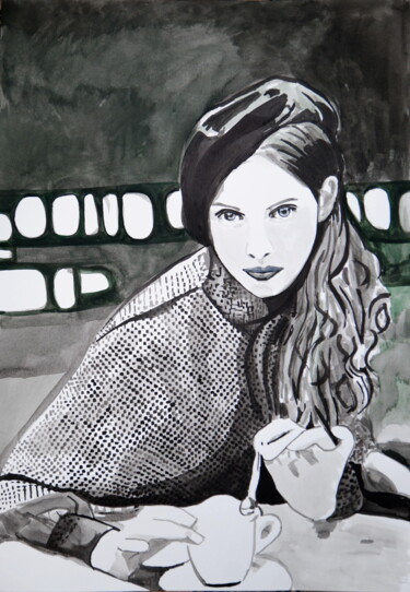 "Woman with a beret " başlıklı Tablo Alexandra Djokic tarafından, Orijinal sanat, Mürekkep