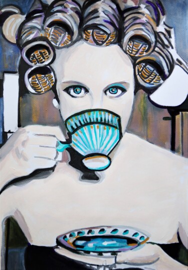Peinture intitulée "Girl with curlers " par Alexandra Djokic, Œuvre d'art originale, Acrylique