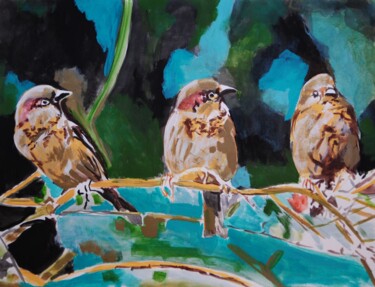 Painting titled "Sparrows" by Alexandra Djokic, Original Artwork, Acrylic