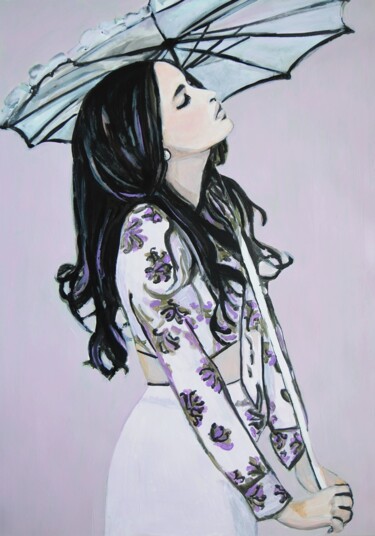 Painting titled "Girl with umbrella" by Alexandra Djokic, Original Artwork, Acrylic