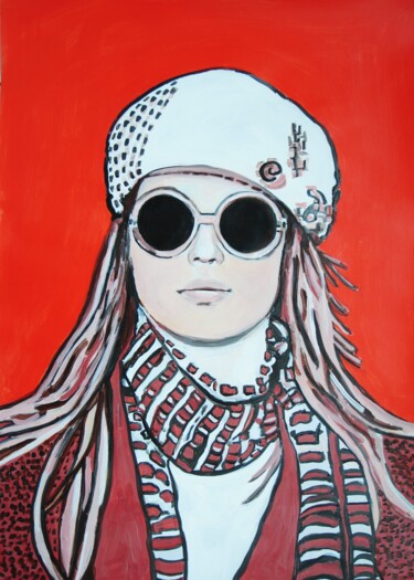 Malerei mit dem Titel "Girl with sunglasses" von Alexandra Djokic, Original-Kunstwerk, Acryl