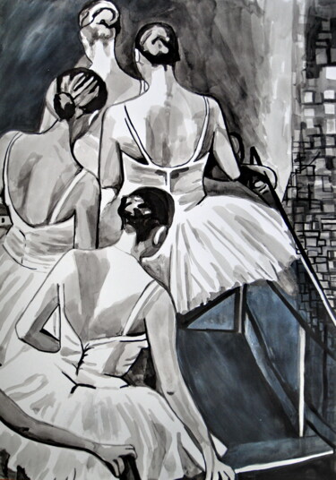 Rysunek zatytułowany „Ballerinas” autorstwa Alexandra Djokic, Oryginalna praca, Atrament