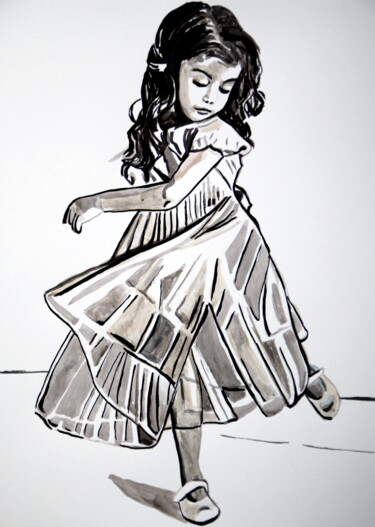 Tekening getiteld "Little Ballerina " door Alexandra Djokic, Origineel Kunstwerk, Inkt