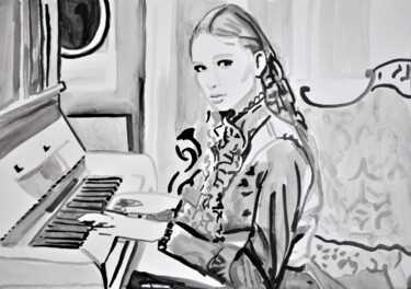 Rysunek zatytułowany „Pianist” autorstwa Alexandra Djokic, Oryginalna praca, Atrament