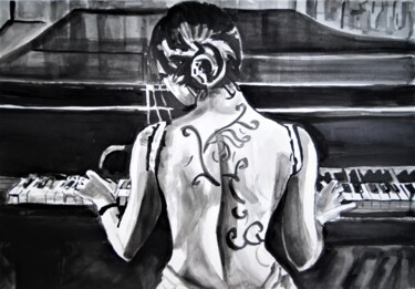 Рисунок под названием "Pianist " - Alexandra Djokic, Подлинное произведение искусства, Чернила