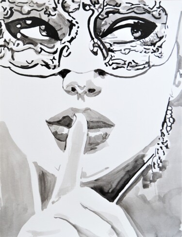 Zeichnungen mit dem Titel "Venetian Mask " von Alexandra Djokic, Original-Kunstwerk, Tinte