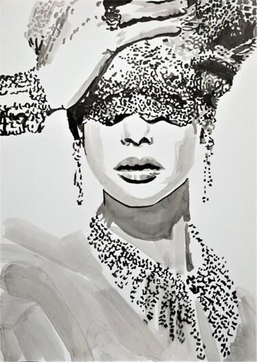 Dessin intitulée "Venetian mask" par Alexandra Djokic, Œuvre d'art originale, Encre