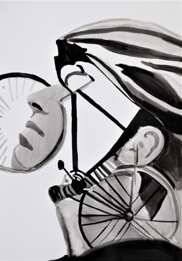 Desenho intitulada "Cyclist" por Alexandra Djokic, Obras de arte originais, Tinta